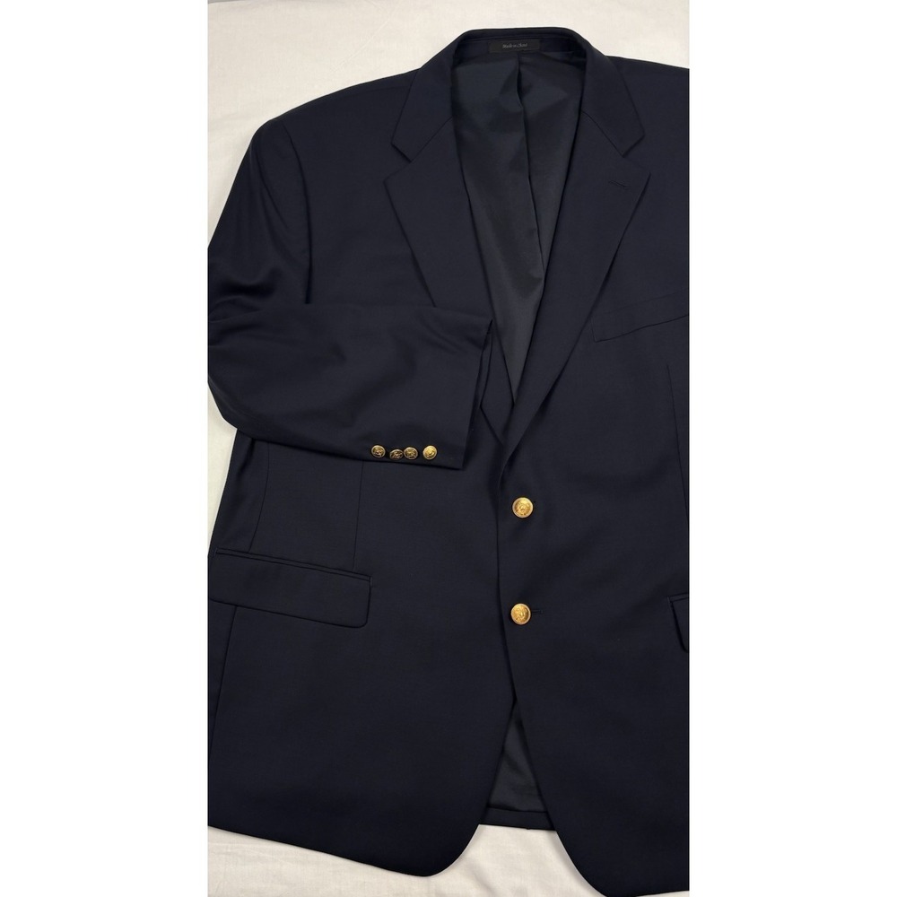 VTG 90s Lauren Ralph Lauren 100% Wool Rowing Blazer 48R Navy Gold Buttons EUC